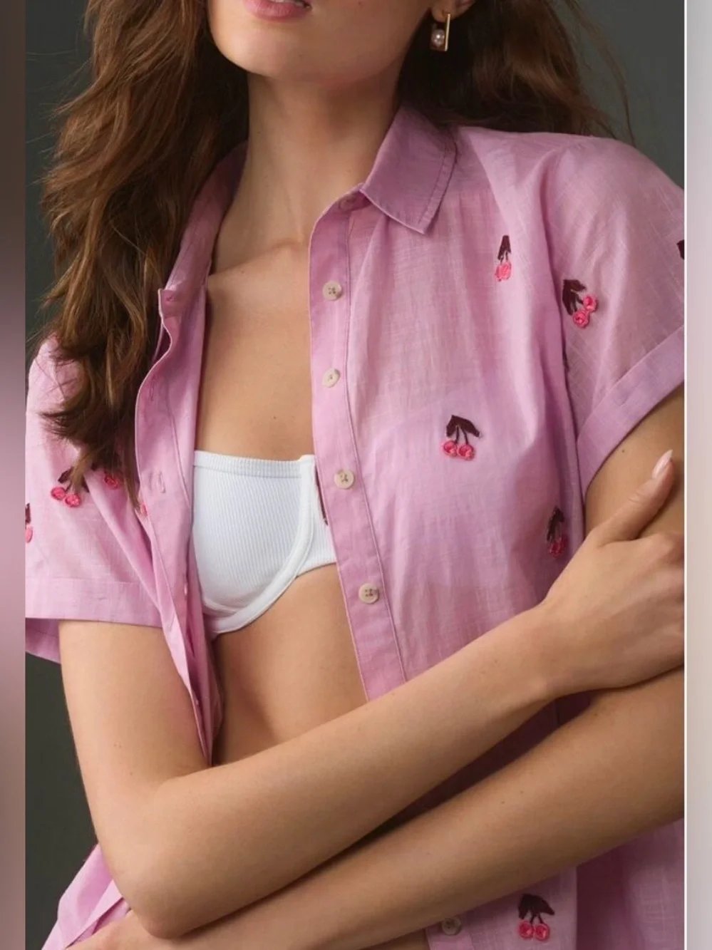 Anthropologie Maeve Cherry Surf Buttondown Shirt - Picture 3 of 9